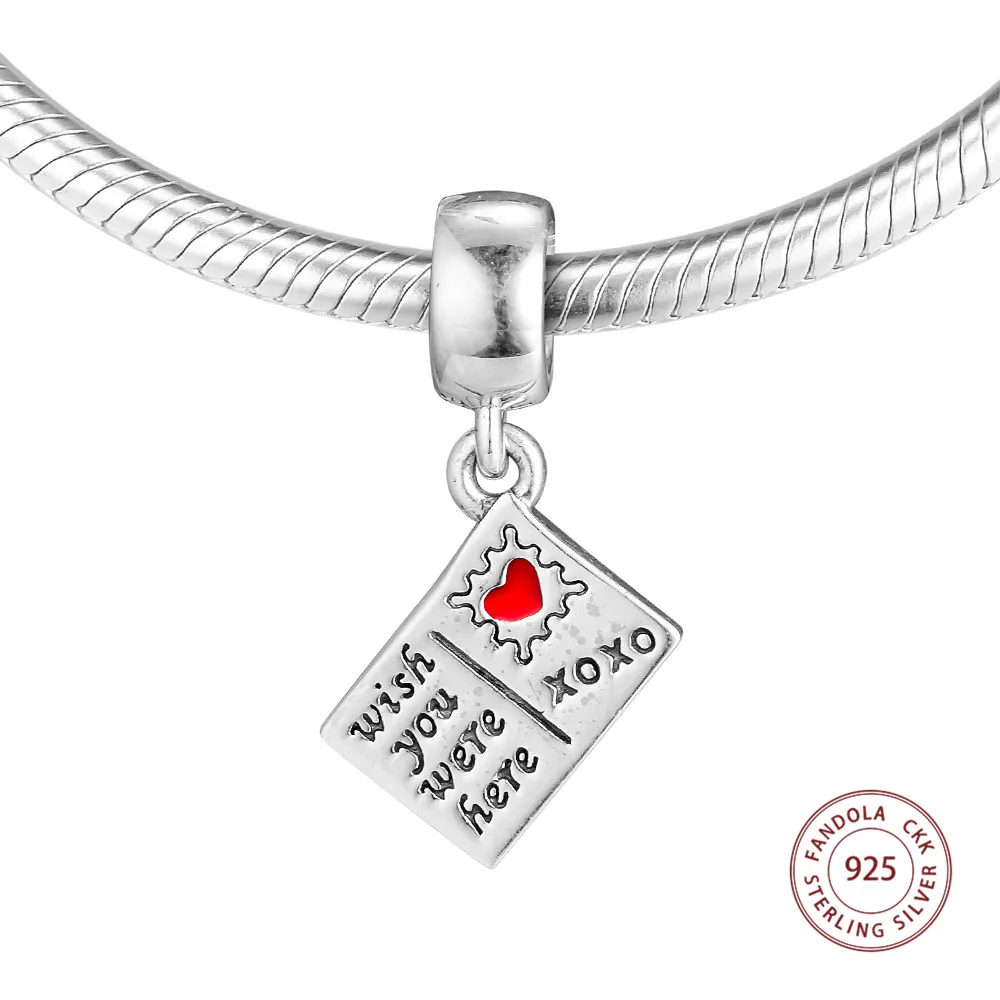 

Postcard Charms 925 Sterling Silver Bon Jour Wish You Were Here Beads DIY Jewelry Making for Women Fits Original Bracelets