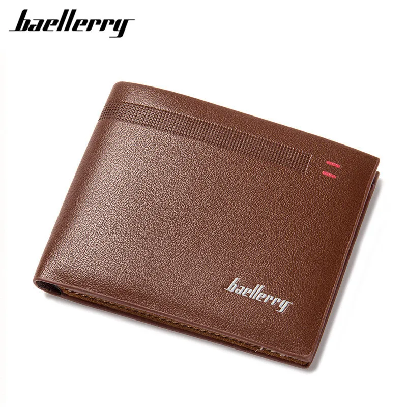 

Hot!! Baellerry Fashion pu Leather men wallets Roomy Card holder Purses Pockets Men Short Black Bifold Wallet with Photo holders
