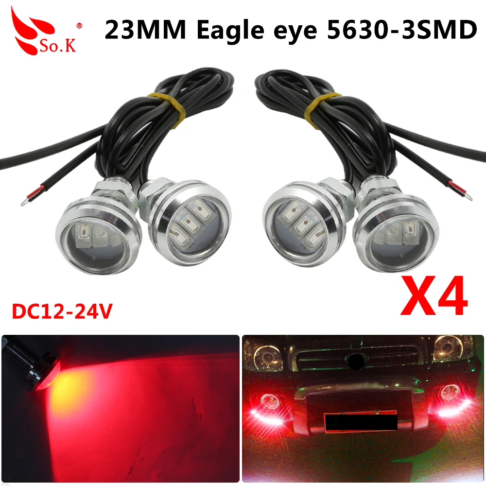 4 шт 23 мм DRL светодиодный Eagle Eye 12 V 3 W Габаритные огни 5630 3 SMD лампы Spotlight Хвост резервного света лампы для автомобиля мотоцикла