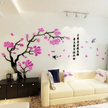 

Magnolia Tree Acrylic Mirror Wall Stickers Living room TV Background DIY Art Wall Decor Home wall decoration 3d Hot sale