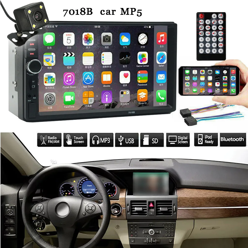 

7 Inch Double 2 Din Screen Car MP5 PlayerBuild-In Bluetooth V2.0 Hands-Free Call Stereo FM Radio+Camera #YL5