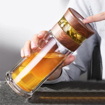 

Tea Separation Double Glass Cup Tea Coffee Business Gift Cup Quality Transparent Glass Water Filter Outdoor Camping Water Cup