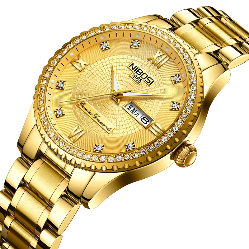 

NIBOSI Gold Watch Men Luxury Business Man Watch Golden Waterproof Unique Fashion Casual Quartz Male Dress Clock Gift