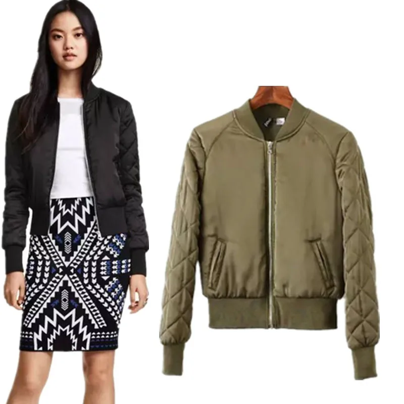 Popular Women's Army Bomber Jacket-Buy Cheap Women's Army European Brand New Women Short Jackets Long Sleeved Stand Collar Overcoats Women's Bomber Jacket Army Green - Popular Women's Army Bomber Jacket-Buy Cheap Women's Army