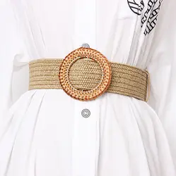 2019 женский перевязь для косы женский богемный вязаный соломенный круглый квадратный Пряжка тканый пояс для брюк платье женский ремень