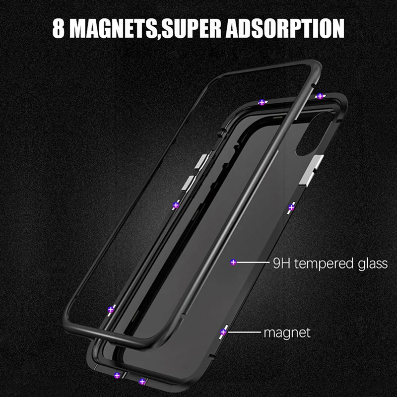 Metal Magnetic Phone Case for IPhone X XS Max XR Tempered Glass Built-in Magnet Glass Back Cover for iPhone 7 8 6 6s plus Cases