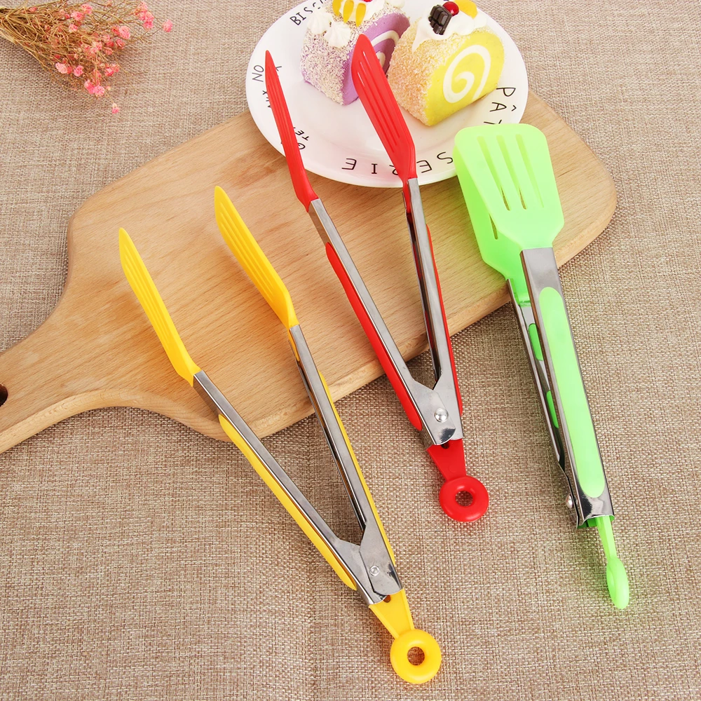 

Color Rando!!!1PC Nylon Stainless Steel BBQ Tongs Utensils Cooking Silicone Food Clip Salad Serving Kitchen Tools