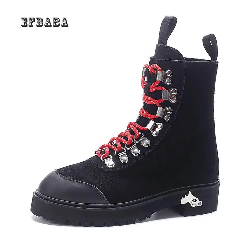 

Efbaba Genuine Leather Ankle Boots For Women Buckle Strap Snow Boots Winter 2018 New Shoes Fashion Woman Wedges Womens Boots