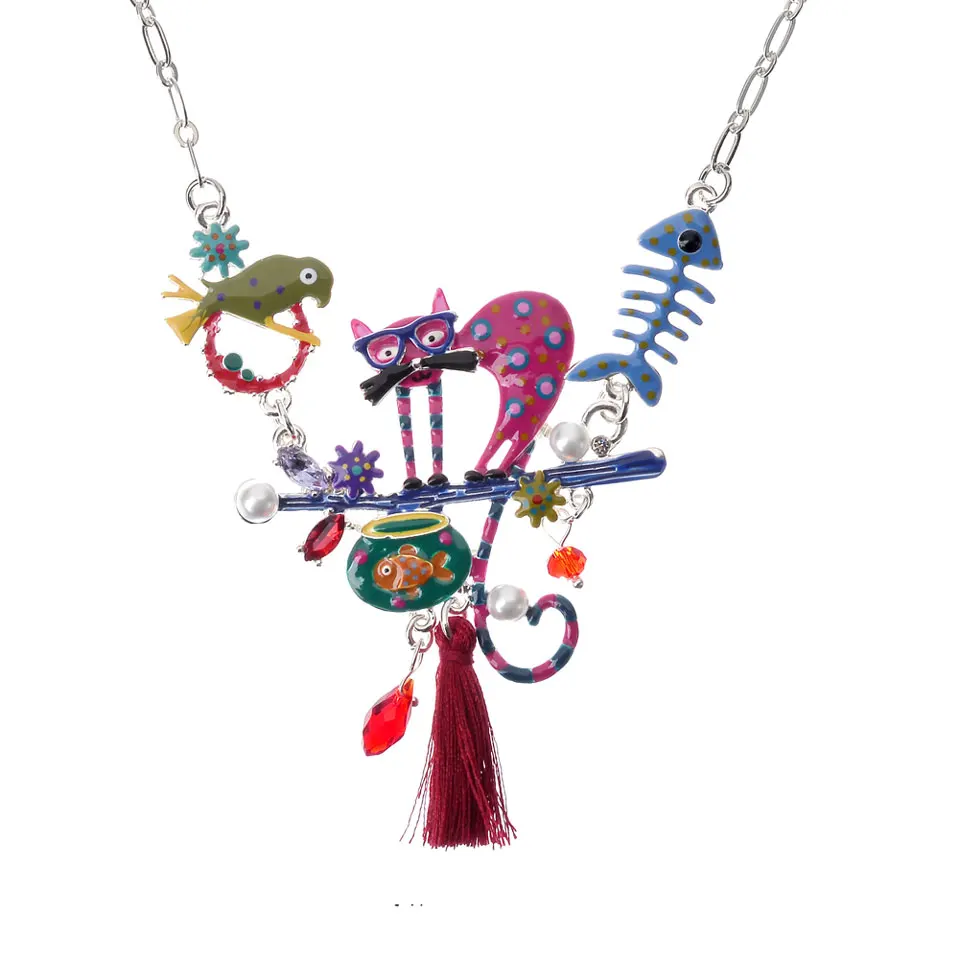 D& Rui, ювелирное изделие, эмаль, креативное ожерелье, модное, животное, кошка, птица, Fsh, кость, ожерелье, s& Подвески, рождественские подарки - Окраска металла: color1