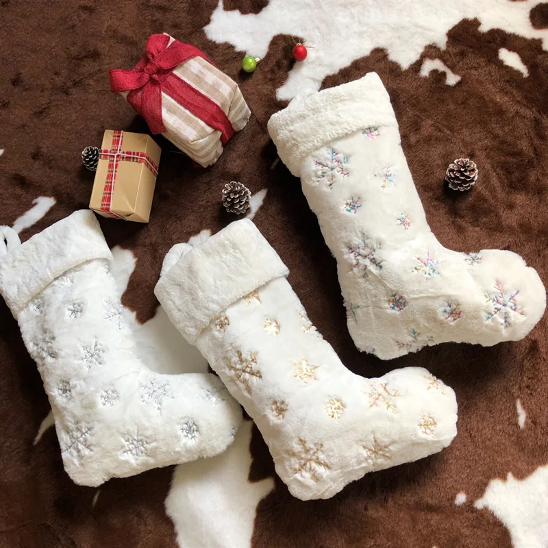 22 дюйма плюшевые Снежинка Рождественский подарок Носки для домашнего украшения рождественские чулки носки над камином bolsa с утолщённой меховой опушкой