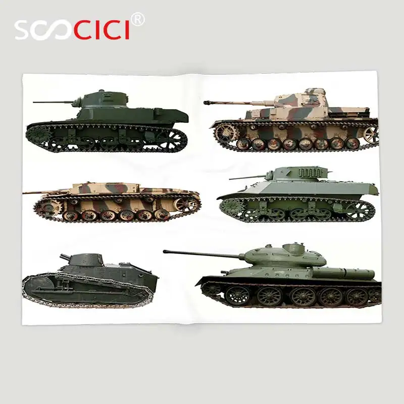 Custom Soft Fleece Throw Blanket War Second World War Armoured Tanks Camouflage Military Power