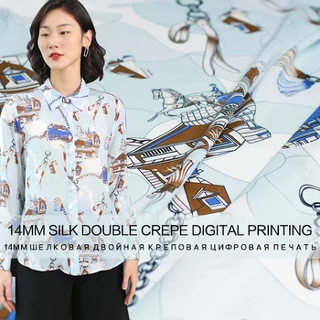 

Pearlsilk 14momme Gharry House Printed Crepe de Chine 100% Silk Materials Shirt Dress DIY clothes fabrics Freeshipping