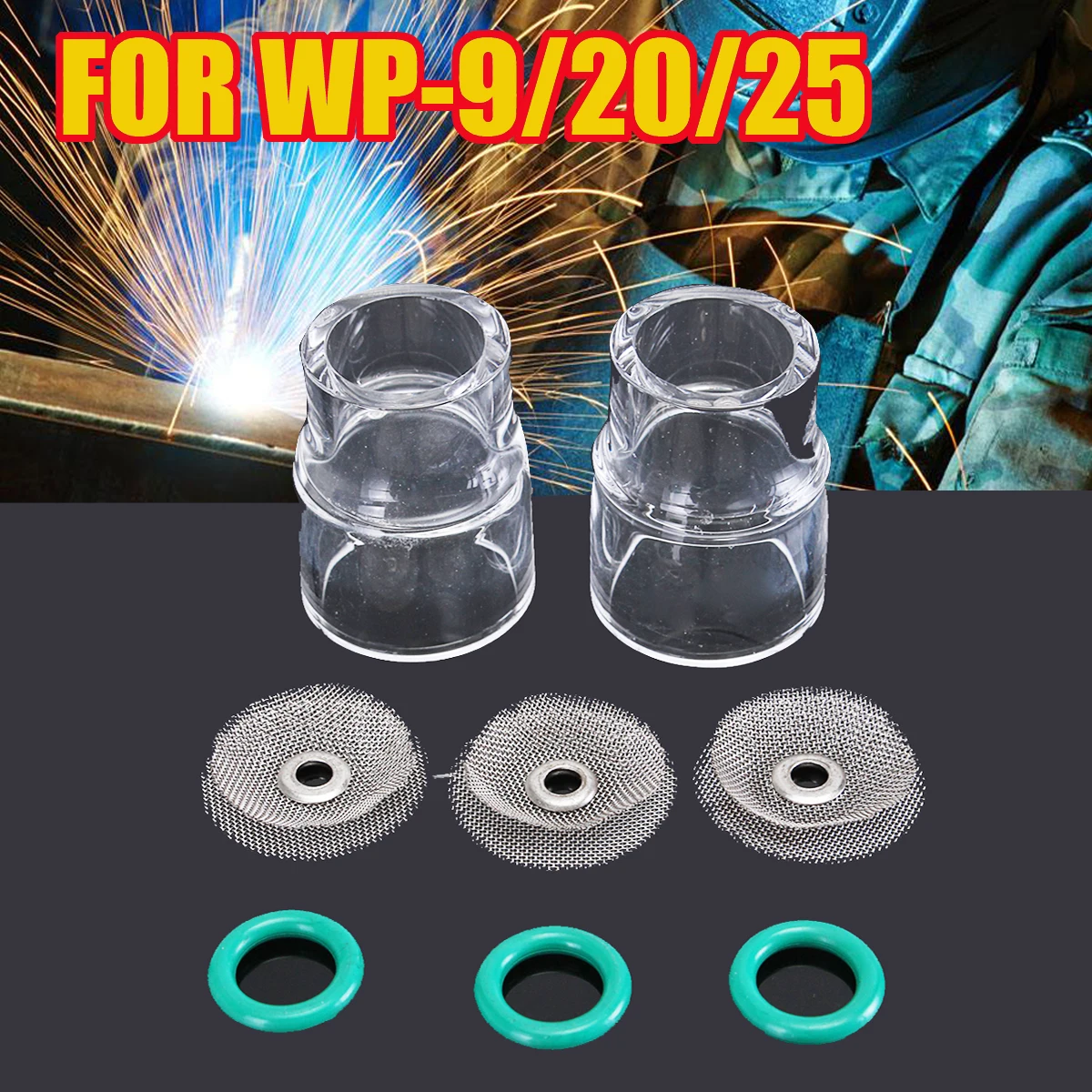 

2.4mm 8pcs TIG Welding Torch Stubby Gas Lens Pyrex Cup Welder-Filters Accessories Kit Tools For WP 9/20 Torches 3/32