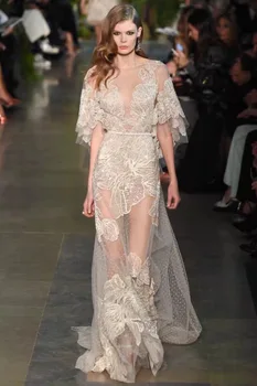 

HightQualityFashion Show Party Dress O-neck Embroidery See-Through Backless Lace Sexy women celebrity body con Dresses wholesale