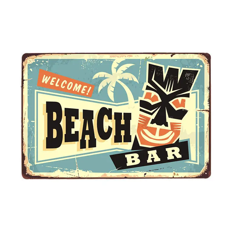Винтажный постер времени серфинга летняя жестяная вывеска Tiki Bar старые ржавые