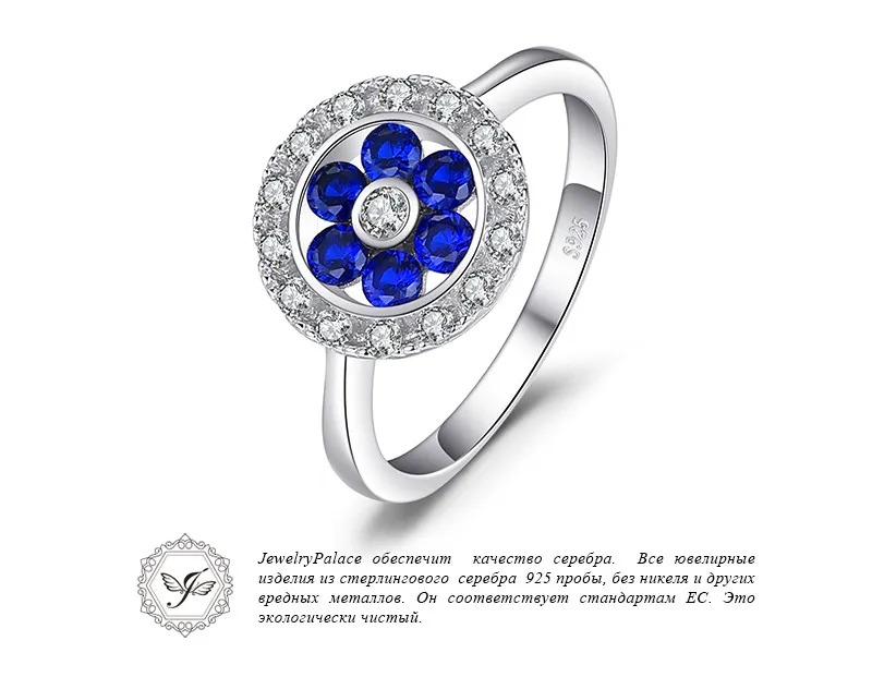 Jewelrypalace модные 0.72ct круглый создан синий шпинель цветок Юбилей кольцо для Для женщин 925 серебро классические ювелирные изделия