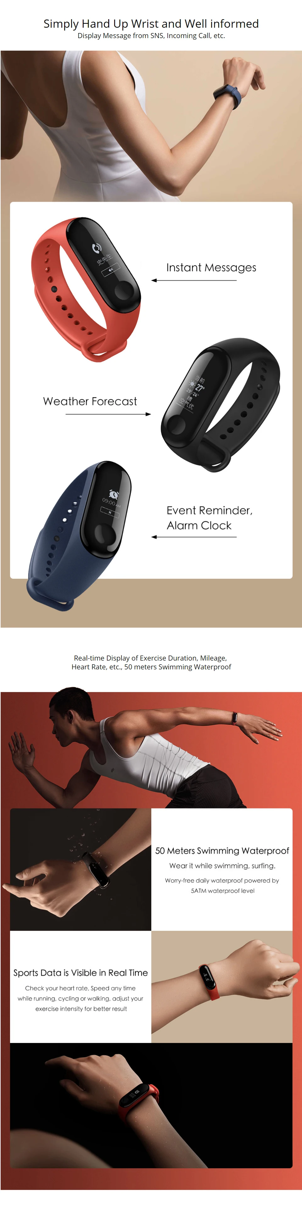 Оригинальный Xiaomi Mi Band 3 NFC Версия смарт-браслет 0,78 "OLED сенсорный экран 5ATM плавание отклонение-вызов Пульс сердечного ритма шаг время