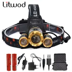 Litwod Z20RU13000LM светодиодный T6Headlamp руководитель лампы освещения свет фонарик факел Фонари рыбалка + 18650 + Автомобильное USB AC Зарядное устройство