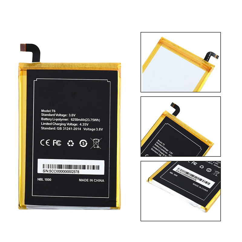 Для Doogee T6 аккумулятор 6250mAh Новый Сменный аксессуар Аккумуляторы для смартфон|battery