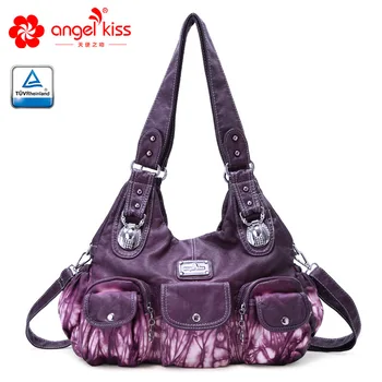 

Angelkiss Fashion High Quality Washed PU Leather Designers Bag Traditional Batik Process Handbags for Ladies