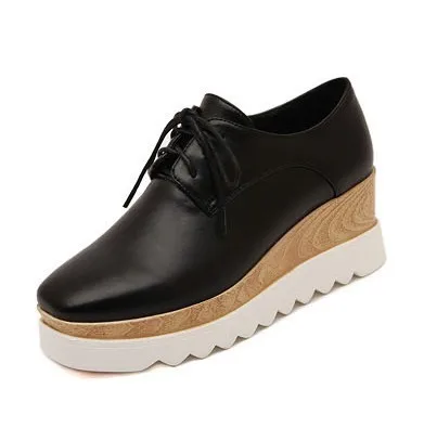 

College trend women's shoes square head with cross straps sponge cake thick bottom high heel wedge with new ladies single shoes