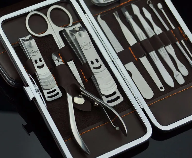 12 шт. маникюрный набор и набор для педикюра, ножничный пинцет, нож для ушей, набор для маникюра, набор инструментов для ухода за ногтями из нержавеющей стали