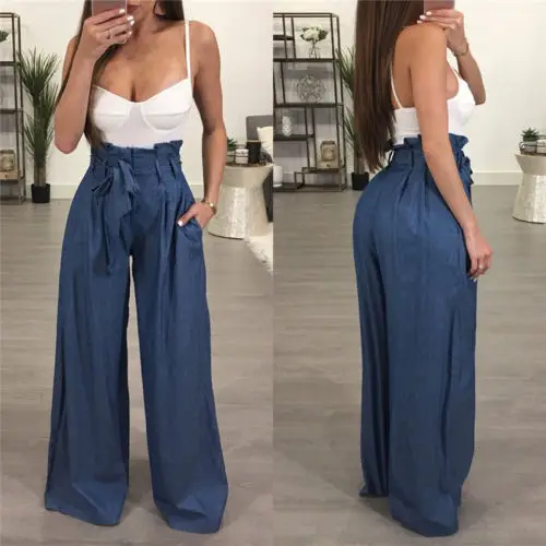 

Women's OL Office Loose Stretch High Waist Wide Leg Long Pants Palazzo Trousers