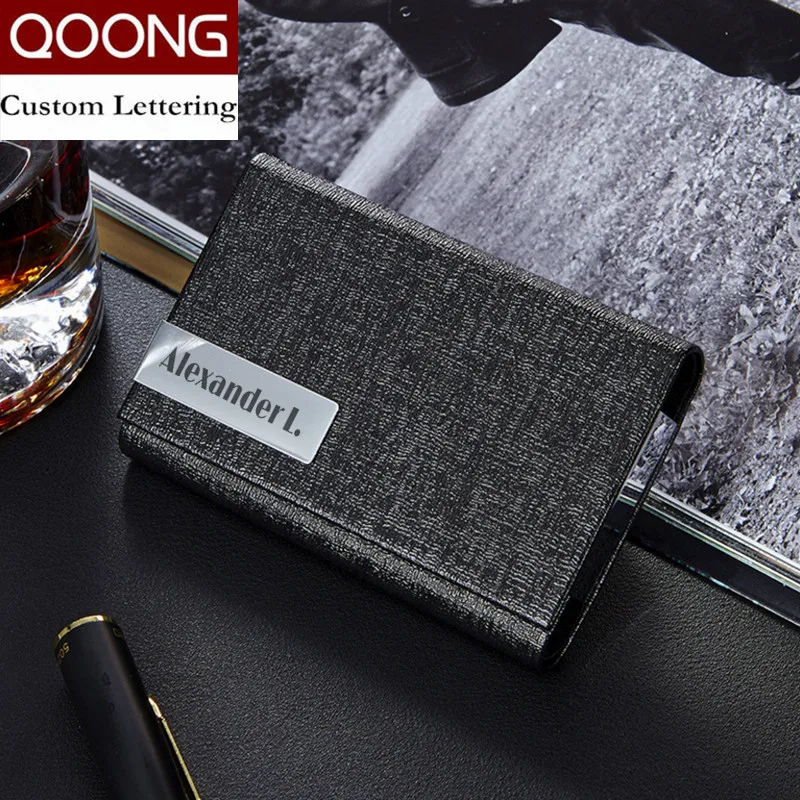 

QOONG High-capacity Business Credit Card Holder Fashion Men Women ID Card Case Metal Travel Wallet Leather Purse KH1-011