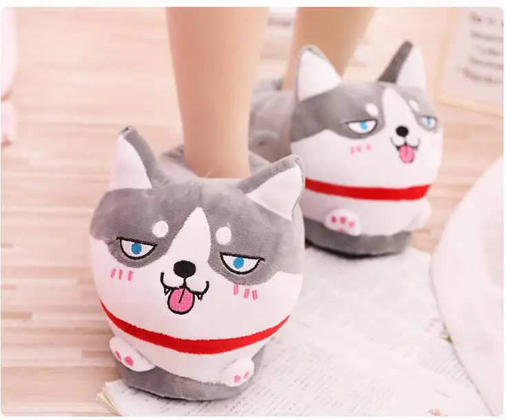 

Cartoon Husky Dog Winter Indoor Slippers Collection Dolls Toys Stuffed Doll Shoes Gift For Children Love Pet #1296