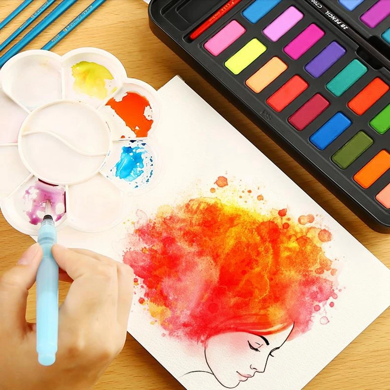 Online 36 farben Wasser Feste Farbe Malen Set Mit Wasser Pinsel Stift Tragbare Aquarell Pigment Für Zeichnung Professionelle Kunst Liefert