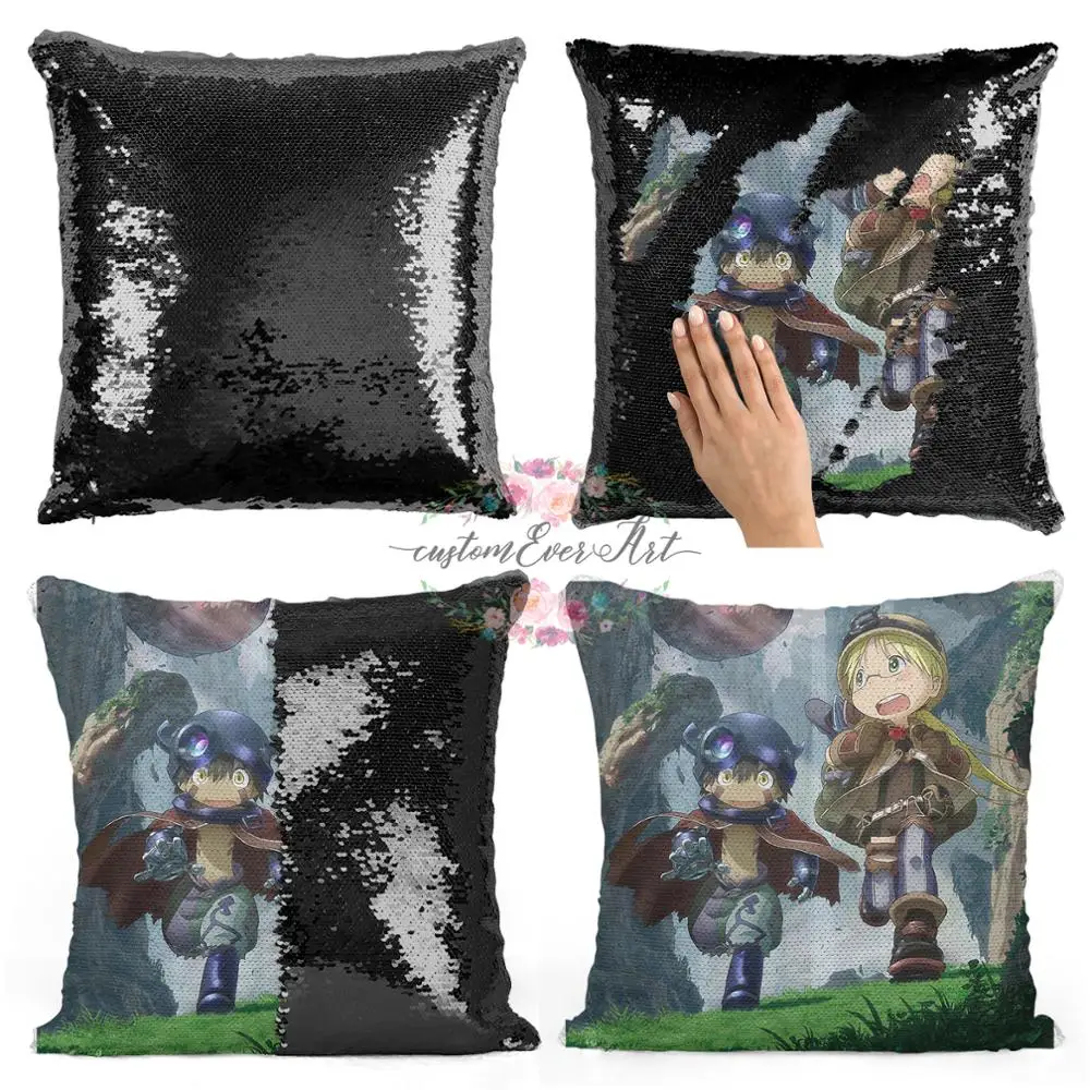 

Riko Made In Abyss Reversible Sequin Throw Pillow Case Magical Color Changing Home Decor Sofa Cushions Cover 40x40cm
