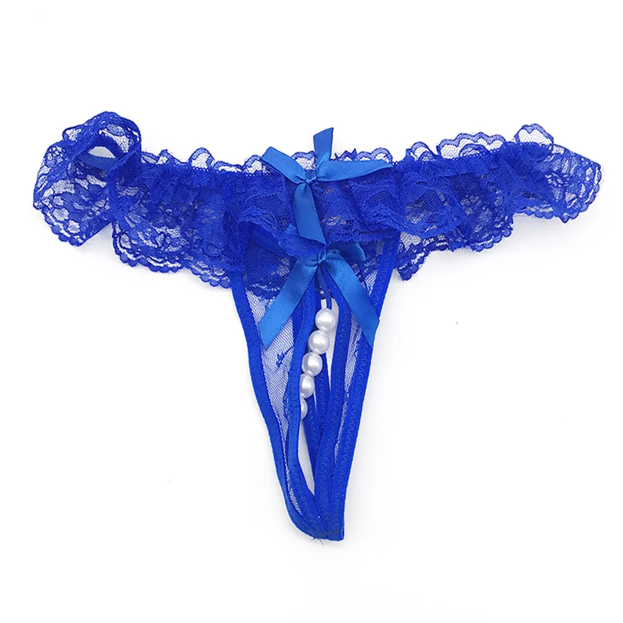 Женское сексуальное белье, кружевные трусики с открытой промежностью, с бусинами, массажные клиторы, стринги, трусы для женщин, стринги, БДСМ, бондаж, игрушки - Цвет: Blue
