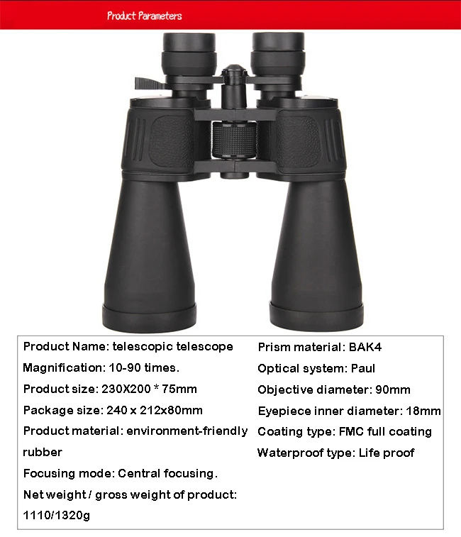 10-90x80 водонепроницаемый высокой мощности HD ночного видения охотничьи бинокли Профессиональный охотничий телескоп