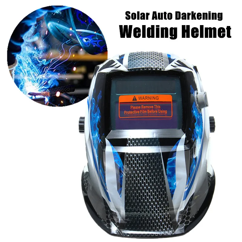 

Solar Powered Welding Machine Auto Darkening Anti-UV/IR Welding Helmet Blue Flame Welders Mask Lens Cap for TIG MIG Grinding
