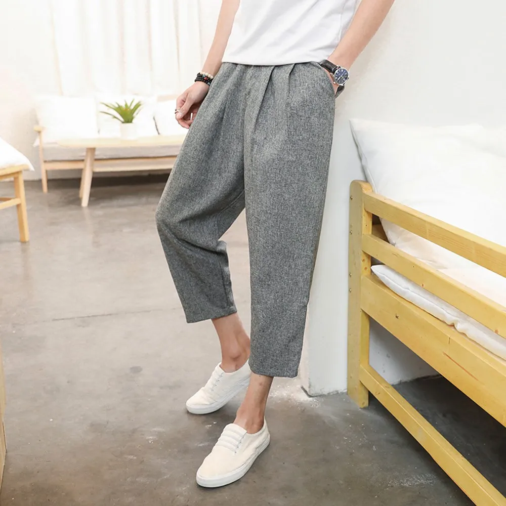 Новая мода Для Мужчин's Повседневное высокое качество штаны Для Мужчин's Повседневное тонкий Спортивные штаны девять широкие брюки шаровары W313