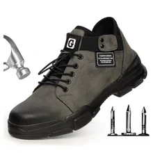 Luxury Men's Boots Classic Designer Work Safety Shoes Steel Toe Cap Outdoor Waterproof Lightweight Genuine Leather Sneakers Men