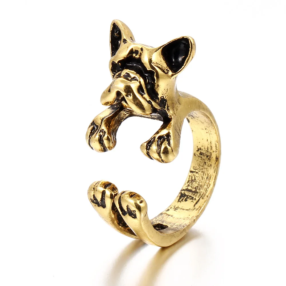 European American Fashion Cute Dog Rings Retro Style Open Adjustable Finger bulldog Animal Ring