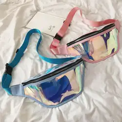 2019 Для женщин голографическая Фанни поясная сумка портфель из искусственной кожи лазерной сумка на ремне нагрудная