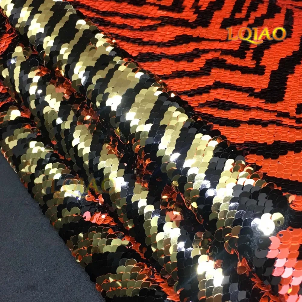 Zebra Orange Light Gold Reversible Sequin Fabric 04