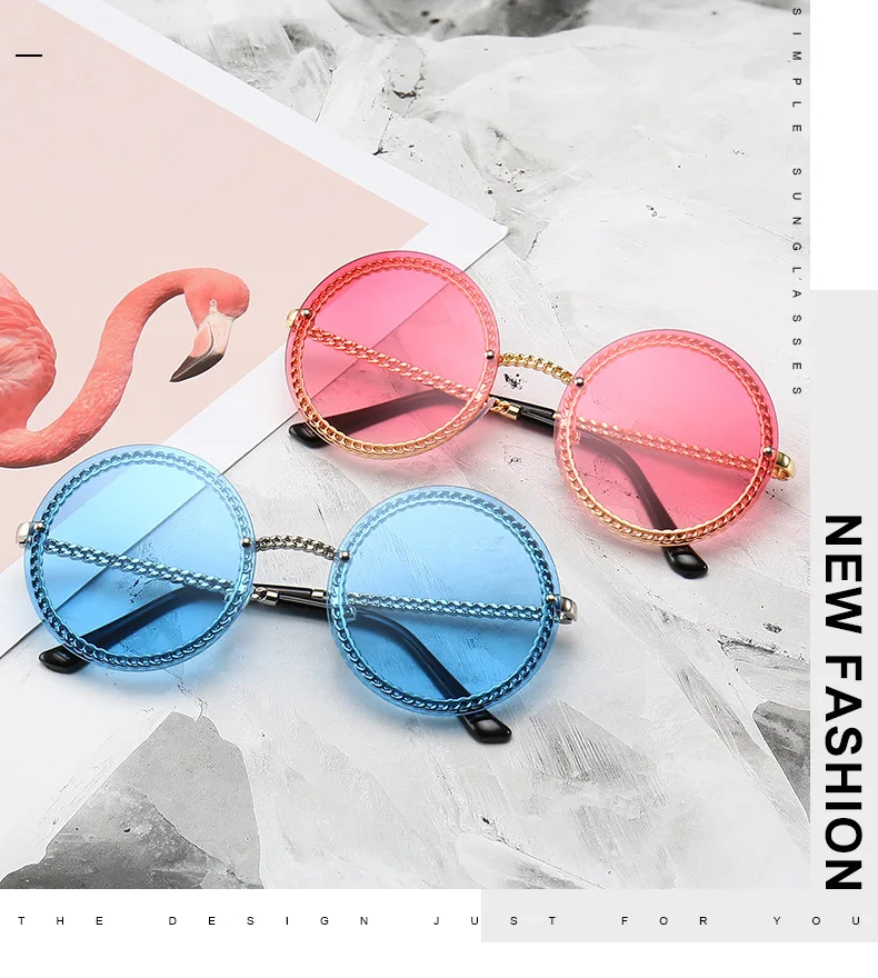 Роскошные модные круглые солнцезащитные очки для женщин, Ретро стиль, фирменный дизайн, цепочка, металлическая оправа, тенты, солнцезащитные очки для женщин, очки для мужчин