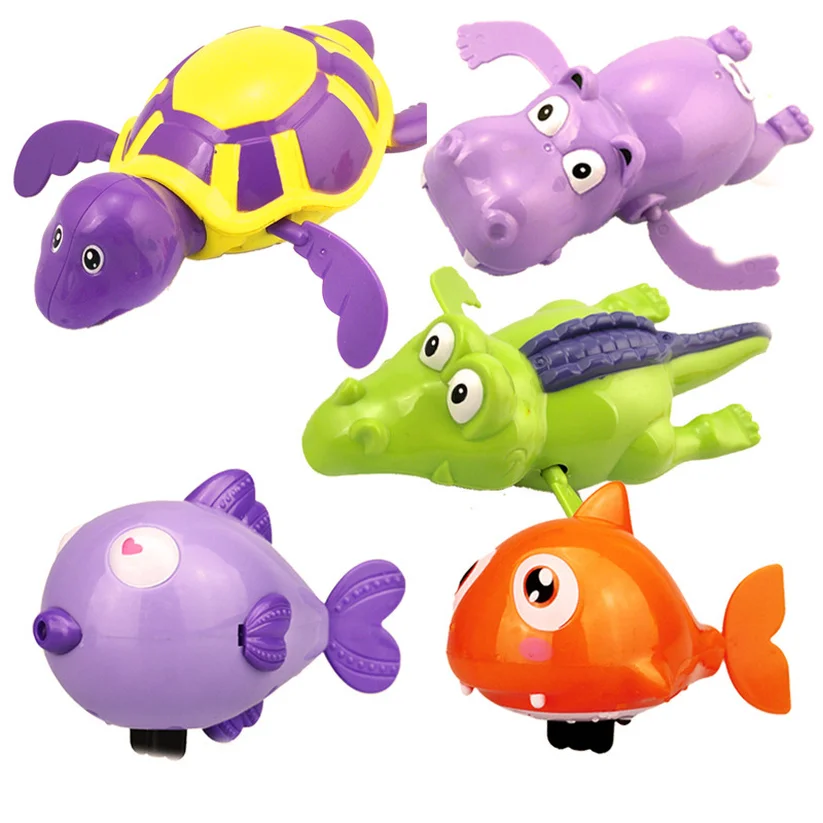 1 шт. милые Мультяшные морские животные Черепаха, классические детские игрушки для купания, черепаха, заводные на цепочке, детские пляжные игрушки для ванной, Бегемот