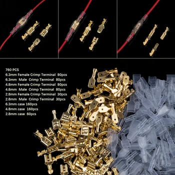 

760PCS 2.8/4.8/6.3mm Female&Male Crimp Terminals Seal Spade Wire Connectors Set with Insulating Sleeves For 0.5mm2-1.5mm2