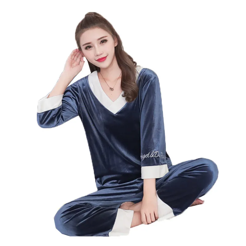 

2019 KWD Spring Flannel Elegant Women Sleepwear Pajamas Lady Cartoon Pajama Set Pullover Coral Fleece Pijamas Mujer Home Suits