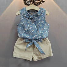Bonjour Bobo Style Enfants Vêtements D’été De Fleur De Mode t-shirt + Pantalon Costumes de Bébé Vêtements Pour Enfants Ensemble Bébé Filles Vêtements