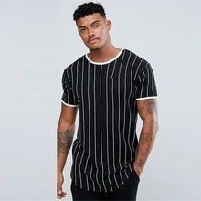 EBAIHUI European and American Men's Stripe Tshirt Summer Stitching Man Black Tshirt Slim Fit Army Green Cotton Tee for Man PT14