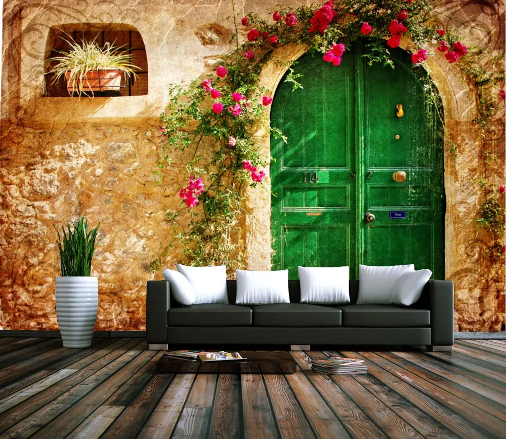 [Self Adhesive] 3D Flower Vine Green Door Patio 8 Wall Paper mural Wall Print Decal Wall Murals