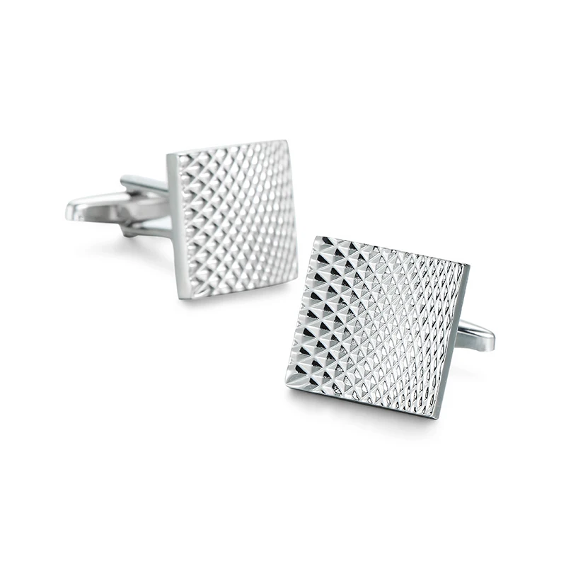 

Hot Selling Business Square silvery Cufflinks For Mens Brand Jewelry High Quality Classic Carve Cuff links Wedding cuffs