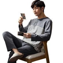 Осенне-зимняя мужская пижама, хлопок, полосатая мужская пижама, повседневный мужской пижамный комплект с длинными рукавами, большие размеры, L-XXXL, Пижама, одежда для сна