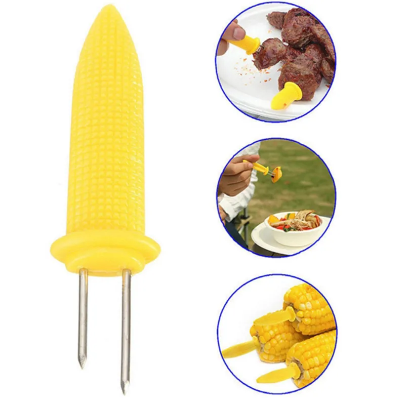 Новые фруктовые держатели для кукурузы 10 шт./упак. двойной зубец шампуры для барбекю вилка инструмент Гарпу желтый