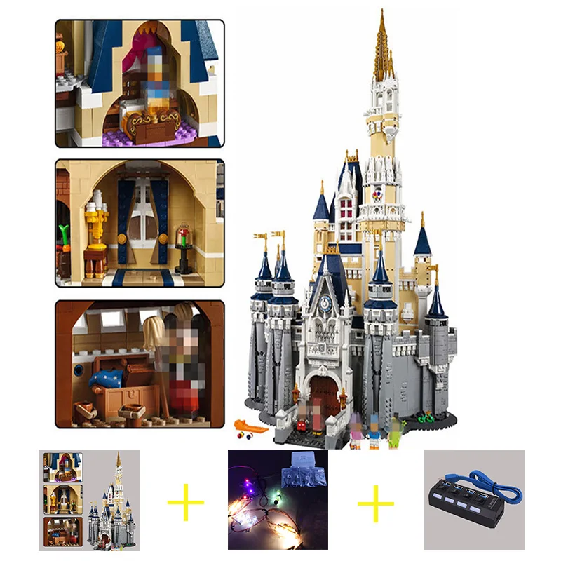 Building Blocks City Street 16008 Cinderella Princess Castle Led Light Set compatible 71040 Toys Creator City Street Lighting